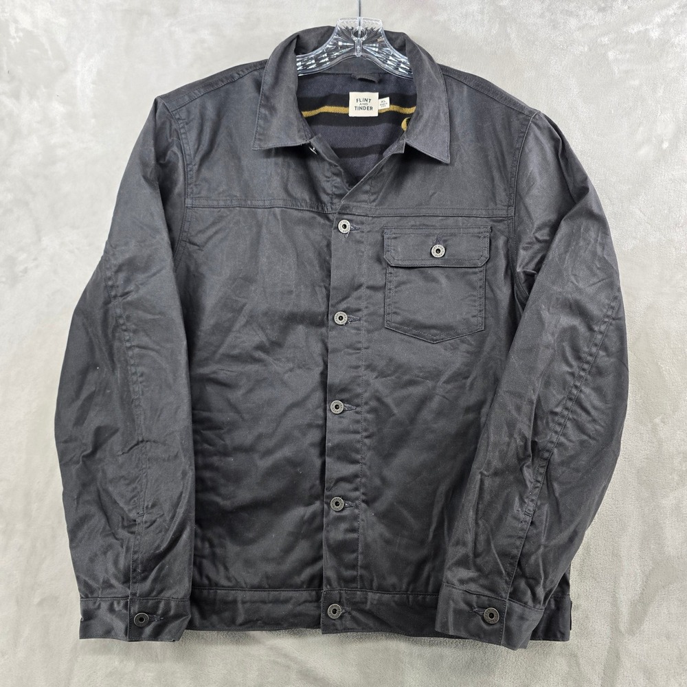 Flint and Tinder Waxed Trucker Jacket Mens XL Black Flannel Lined Made in USA